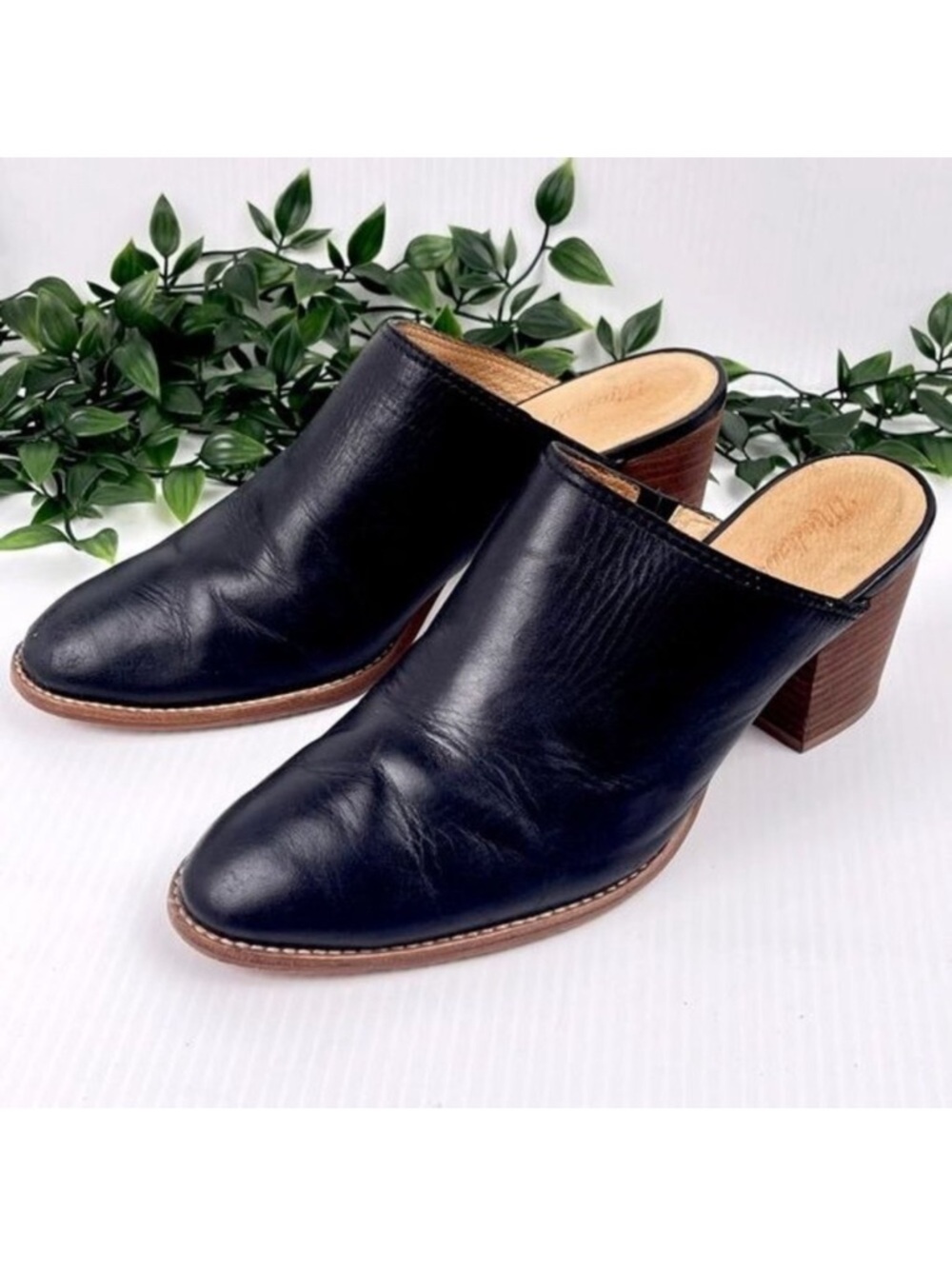 Madewell The Harper Mule stacked heels in true black size 7.5